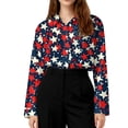 thumbnail image 4 of Domzest 4th Of July Shirts Women 250 Anniversary Usa American Flag Elements Tshirts Patriotic V Neck Long Sleeve Butoon Down Shirt Light Blue 3XL, 4 of 5