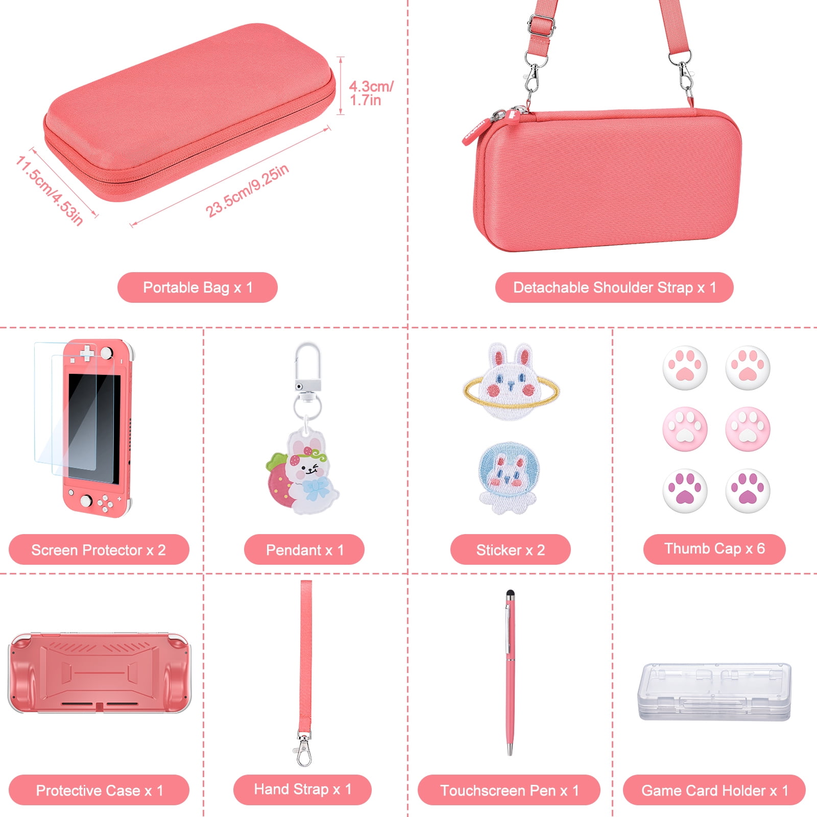 Nintendo Switch Liteピンク➕ACアダプター➕ケース3点セット DEPTHOT Switch Lite Accessories Bundle 17 in 1 Pink Travel