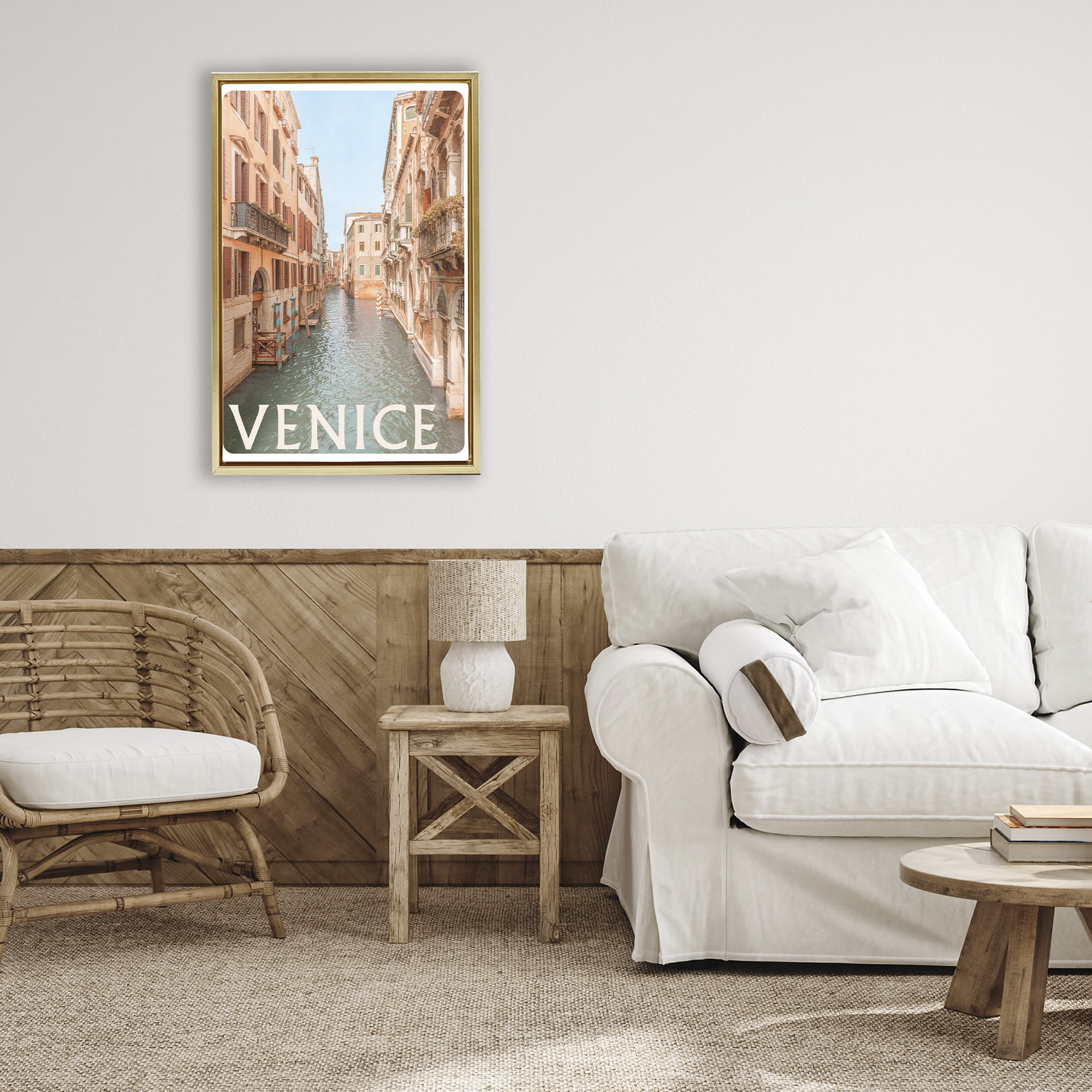 Stupell Industries Venice Canal Waterway Gold Framed Floater Canvas Wall Art, design by Erin Marie