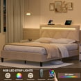 thumbnail image 2 of Queen Bed Frame with Headboard,Upholstered Platform Bed Frame Queen Size with Charging Station & LED Lights,Mattress Foundation with Wooden Slats Support, 2 of 8