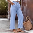 thumbnail image 4 of FRSASU Women's 100% Cotton High Waisted Wide Leg Palazzo Pants Casual Lounge Boho Flowy Pants with Pockets Light Blue-A, 4 of 9