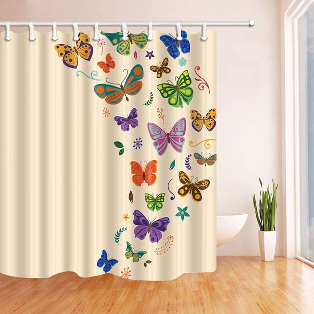 ABPHQTO Cortina de ducha de baño de tela de poliéster con mariposas vectoriales de dibujos animados 160x180 cm
