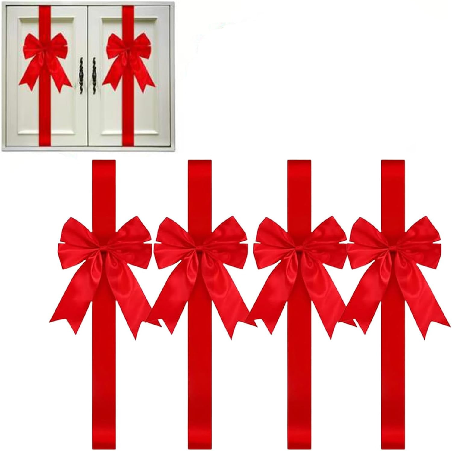 Red Christmas Cabinet Ribbons Bows, Large Red Bow Christmas Door Kitchen Cabinet Ribbon Bows Locker for Xmas Holidays Party Decorations Supplies (Red, 2pc)