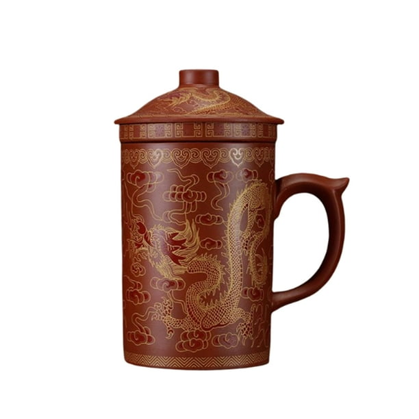 Bearachild Taza de té de arcilla morada con tapa, contenedores de bebidas para el hogar, taza de bebida de estilo chino Vintage redondeada, Cocina y Comedor Rojo
