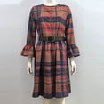 thumbnail image 6 of VEKDONE Women's Plaid Midi Dress Bell Sleeve Crewneck Knee Length Dress Casual Loose Fit Vintage Cowgirl Style Dress Fashion Clothes Multicolor XL, 6 of 9