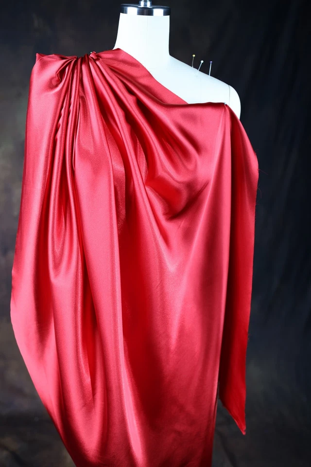 BUTTERFLY- Red Satin Charmeuse Fabric By The Yard 392
