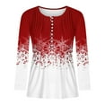 thumbnail image 3 of Long Sleeve Tee Shirt Ladies Festival New Years Outfit Henley Neck Trendy Snowflake Print Christmas Holiday Tops (Small, Red), 3 of 4