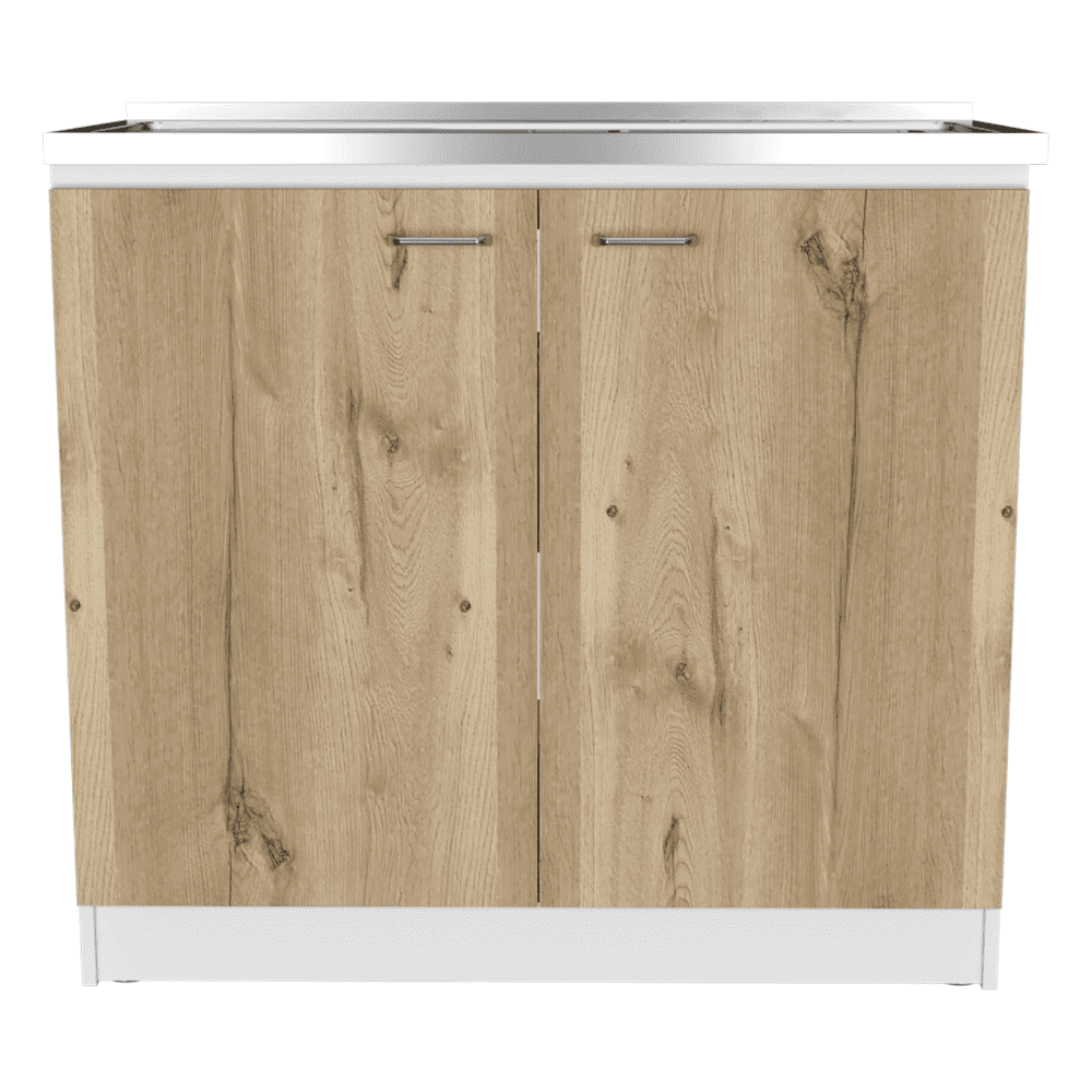 Treevol Furniture, Utility Sink Vernal, Weight: 82.4", Double Door, White / Light Oak Finish