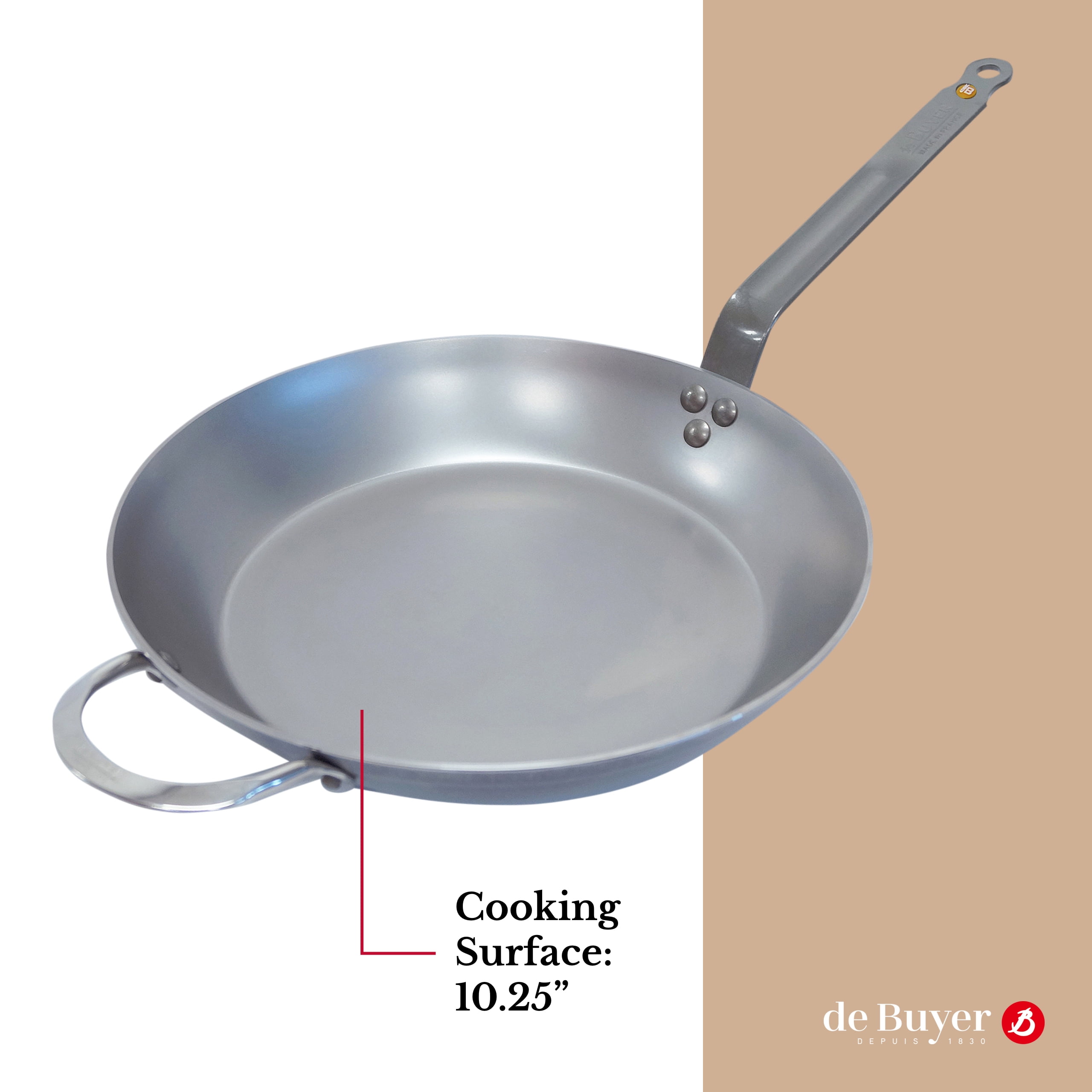 de Buyer MINERAL B Carbon Steel Fry Pan - 10.25” - Ideal for Searing,  Sauteing & Reheating - Naturally Nonstick - Made in France