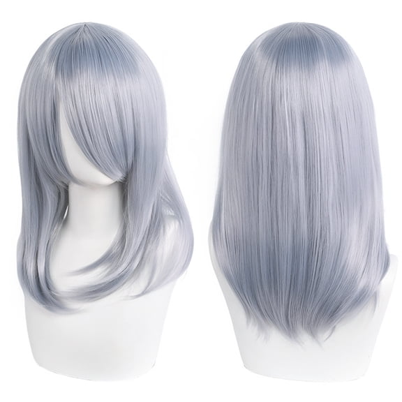 Namzi 1pc 40cm Short Wig, Cosplay Wig, Straight Wig, Synthetic Wig, Shoulder Length Wig,Grey