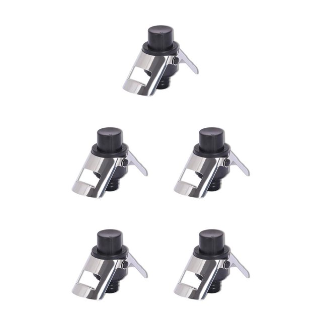 Wosthever Tapón para conservante de vino y champán de acero inoxidable, suministros para tapa de botella, restaurante, cocina, silicona, Negro 5Conjunto