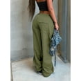 thumbnail image 4 of Women's Olive Green Workwear Joggers – Elastic Drawstring Waist, Streetwear & Outdoor Sports, Y2K Summer Style, 4 of 7