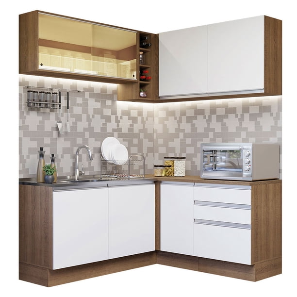 Cocina Integral de Esquina 329cm Madesa Glamy Marrón/Blanco