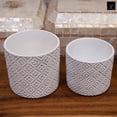thumbnail image 3 of Urban Trends Collection Ceramic Cylindrical Pot with Embossed Design Body, Set of 2, 3 of 4
