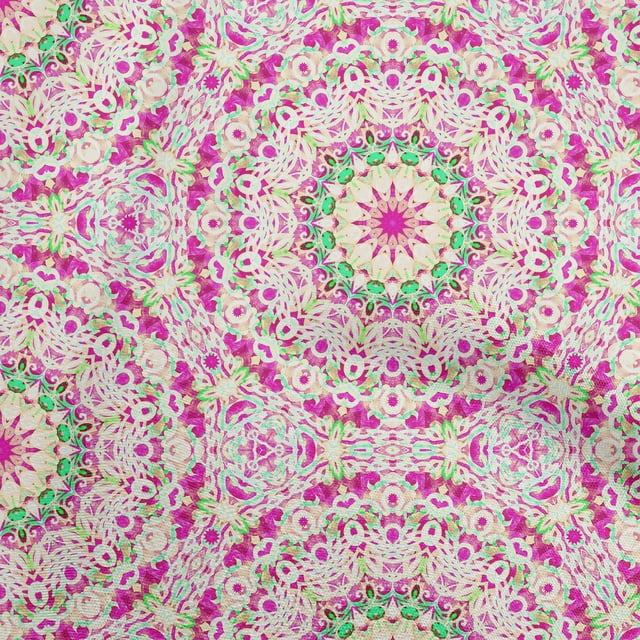 oneOone Rayon Fuschia Pink Fabric Mandala Craft Projects Decor Fabric Printed By The Yard 56 Inch Wide