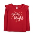 thumbnail image 2 of Baby Essentials Merry and Bright Ruffle Long Sleeve Shirt with Matching Velour Bell Flared Santa Pants & Black Velour Headband for Infant Toddler Girls of 18 Months for Christmas, Holiday & Photos, 2 of 5