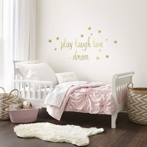 Levtex Baby - Willow Toddler Bed Set - Pink - Soft Rosette Pintuck - 5 Piece Set Includes Reversible Quilt, Fitted Sheet, Flat Sheet, Pillow Case, Decorative Pillow