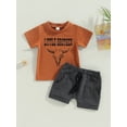 thumbnail image 2 of Toddler Baby Boy Western Clothes, Short Sleeve Graphic Letter Print T-Shirt + Shorts Set, 2 of 8