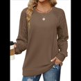 thumbnail image 2 of Sudaderas para Mujer, Suéteres de Cuello Redondo con Mangas de Punto , Moda 2025 Marrón Oscuro L, 2 of 8