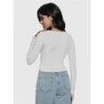 thumbnail image 2 of Women Crew Neck Knitted Crop Shirt Long Sleeve Low Cut Basic Solid Tee Sexy Cutout Blouse Top Streetwear, 2 of 6