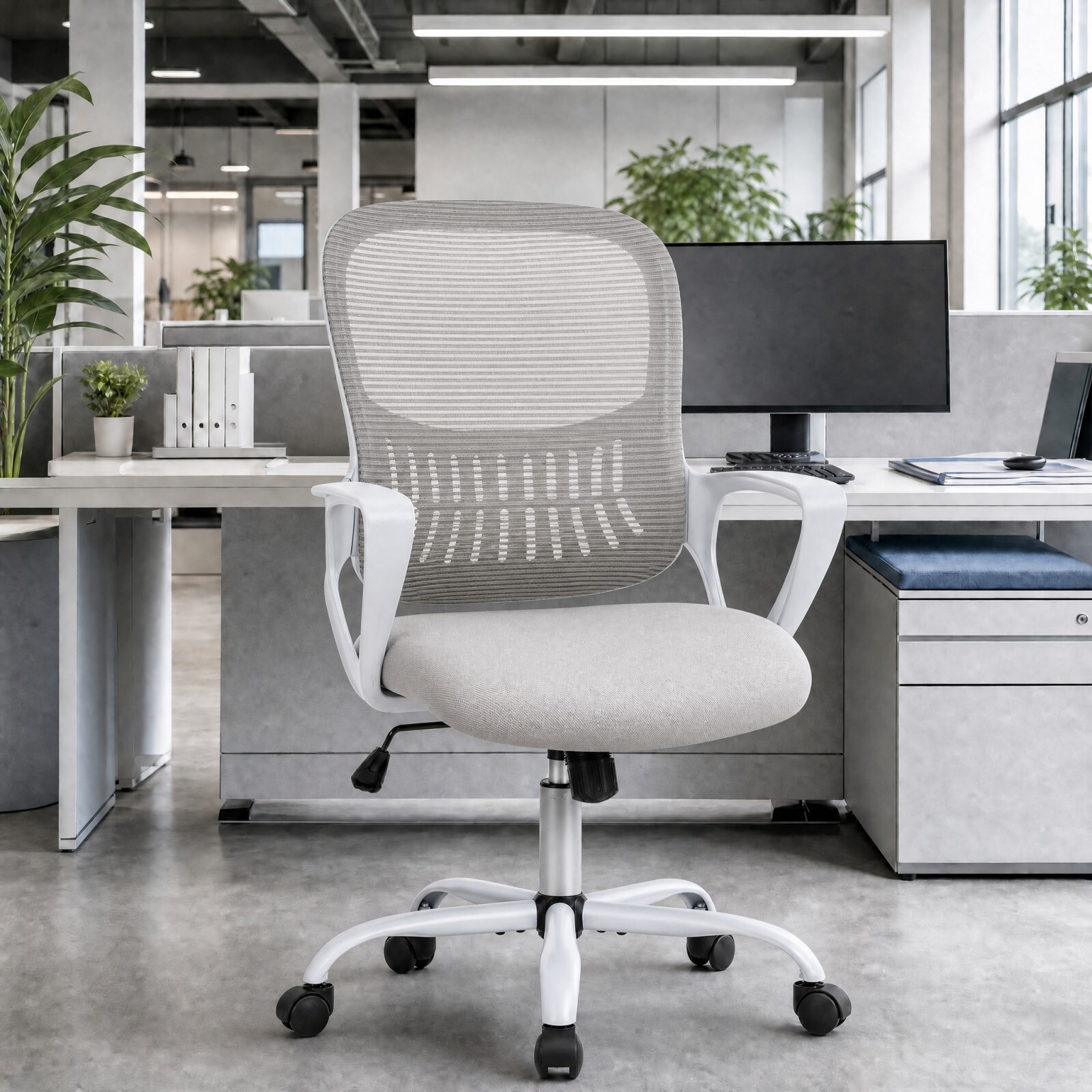 Kelno Ergonomic Mesh Office Chair Mid Back Desk Chair with Lumbar Support Adjustable Height Swivel Task Chair, Gray
