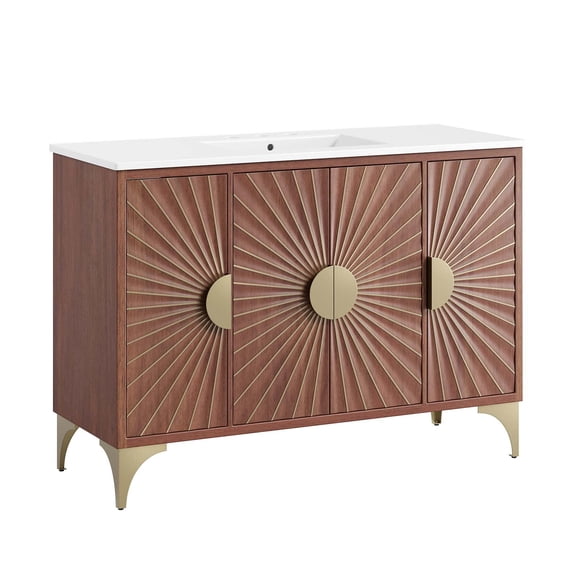 Bowery Hill 48" Solid Mango Wood Bathroom Vanity in White/Walnut