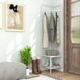 thumbnail image 3 of NALYL Corner Coat Rack with Storage, Simple Hall Tree with Hanging Rod & 2 Mesh Shelves, Anti-toppling Devices, Freestanding Metal Clothes Rack Shoes Shelf Organizer for Entryway Bedroom (White), 3 of 9