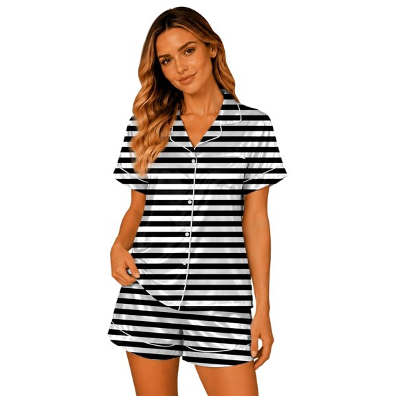 XFeng Women Plaid Satin 2 Piece Pajama Set