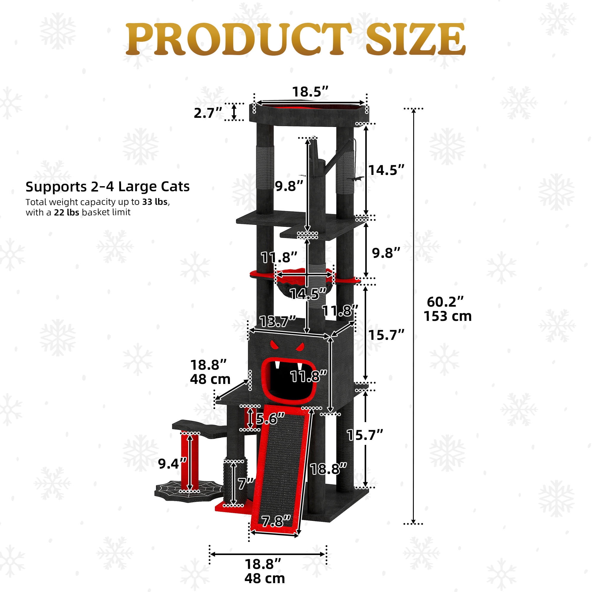 Uforic 60" Gothic Cat Tree Tower with Coffin Bed, Black Halloween Cat Tower with Top Perch, Condos, Basket & Scratcher