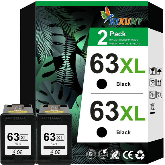 63XL Black Ink Cartridges Compatible for HP 63 Black Ink Cartridges (2-Pack)
