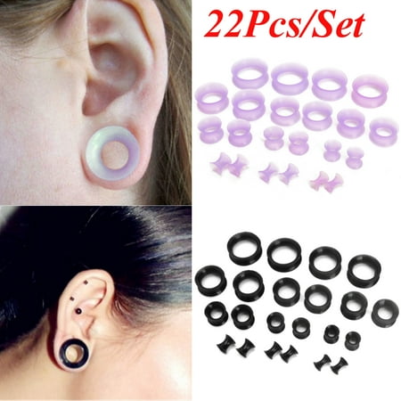 Horn Flesh Tunnel - 22pcs Flexible Silicone Ear Flesh Tunnels Plugs Gauges Expander Stretching Kits,Purple color