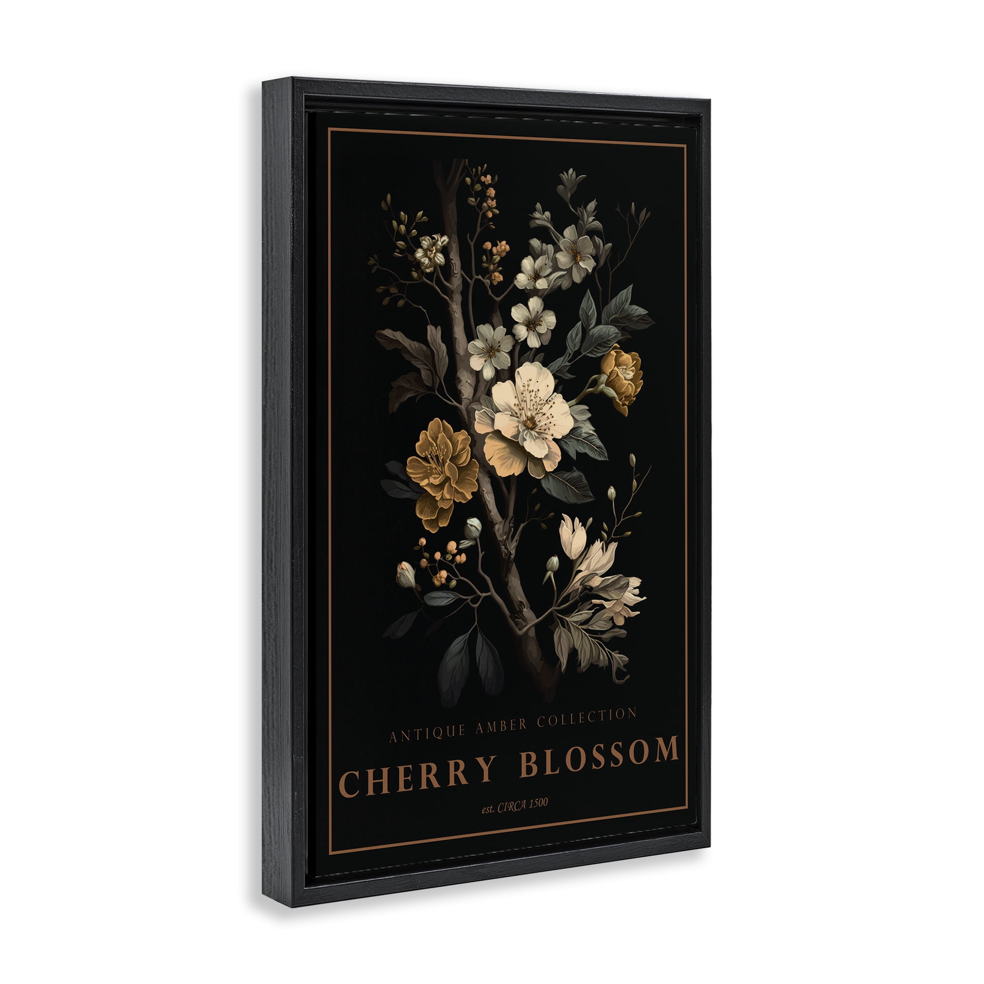 Stupell Industries Antique Cherry Blossom Light Black Framed Floater Canvas Wall Art, design by Chris Giampietro