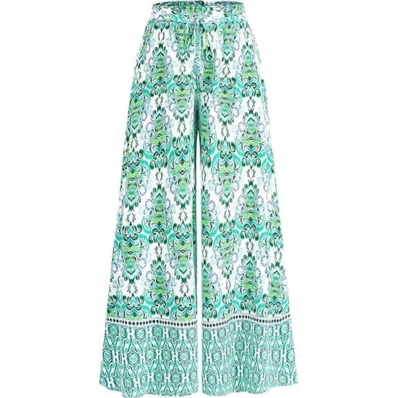 FreshPretty Women Wide Leg Pants Casual High Waist Floral Palazzo Pants for Women Flowy Trendy Lounge Boho Beach Trousers Pockets