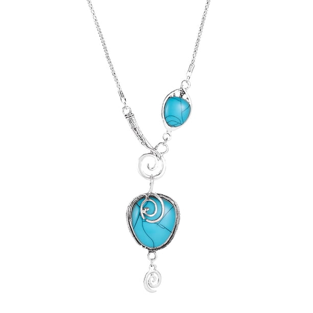 Bohemio exótico collar de turquesa en forma de corazón chapado en aleación de plata antigua