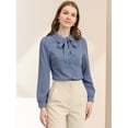 thumbnail image 2 of DARING DIVA Pan Collar Bow Tie Neck Work Office Shirt L Dusty Blue, 2 of 6