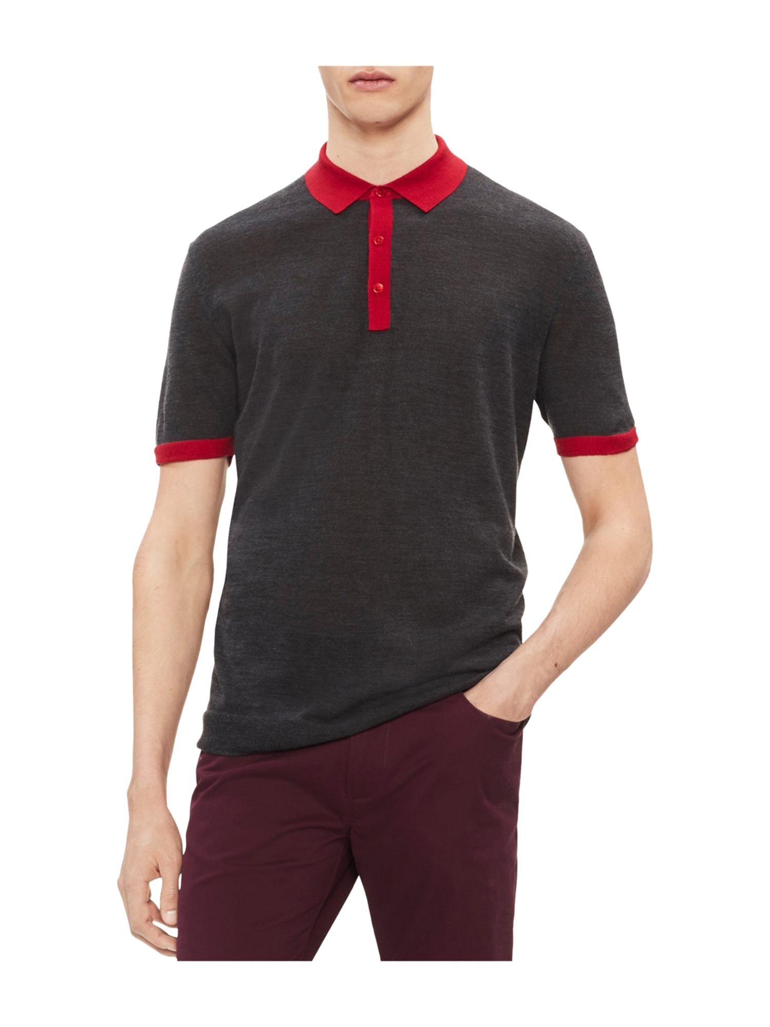 Calvin Klein Mens Contrast-Collar Wool 