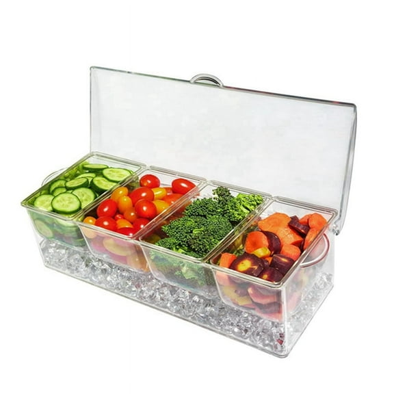 Ice Chilled Condiment with 4 Containers, Condiment Server with Separate Lids, Serving Tray Platter