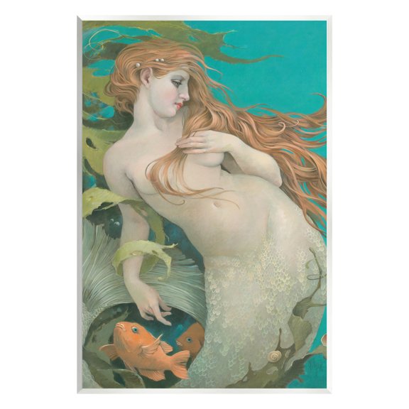 Stupell Industries Mermaid & Fish Underwater Fairy Tales & Fantasy Painting Unframed Art Print Wall Art, 10 x 15