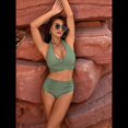 thumbnail image 4 of Traje de Baño de Dos Piezas con Control de Abdomen para Mujer, Bikini de Cintura Alta, 2025 Verde L, 4 of 8