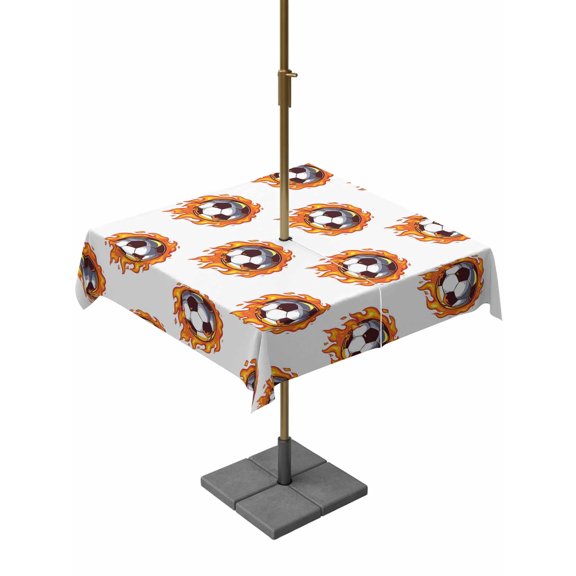 Square Outdoor Tablecloth with Umbrella Hole Fire Football Outside Table Cloth Waterproof Patio Table Cover Soccer Sports Dark Flaming Zipper Tablecloths for Picnic Party Camping 54x54 Inch