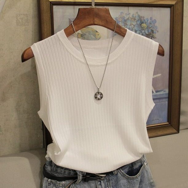 Blusa de moda para mujer blusa sin mangas de verano 2022 blusa de punto con cuello redondo para mujer ropa para mujer Tops y blusas para mujer C853 Tan Jianjun unisex