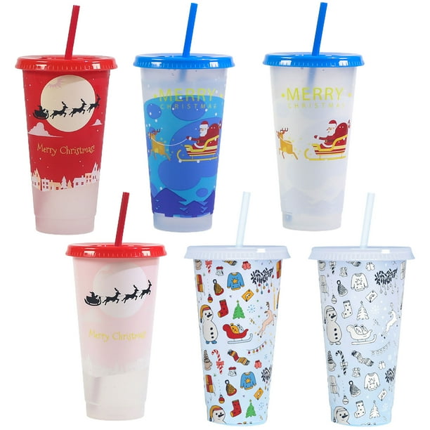 710ml Christmas Color Changing Cups with Lids and Straws Reusable Plastic Tumblers for Kids