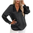 thumbnail image 6 of BLVB Satin Button down Shirts for Women Long Sleeve Lapel Office Work Blouses Casual Loose Business Silk Tunic Tops, 6 of 6