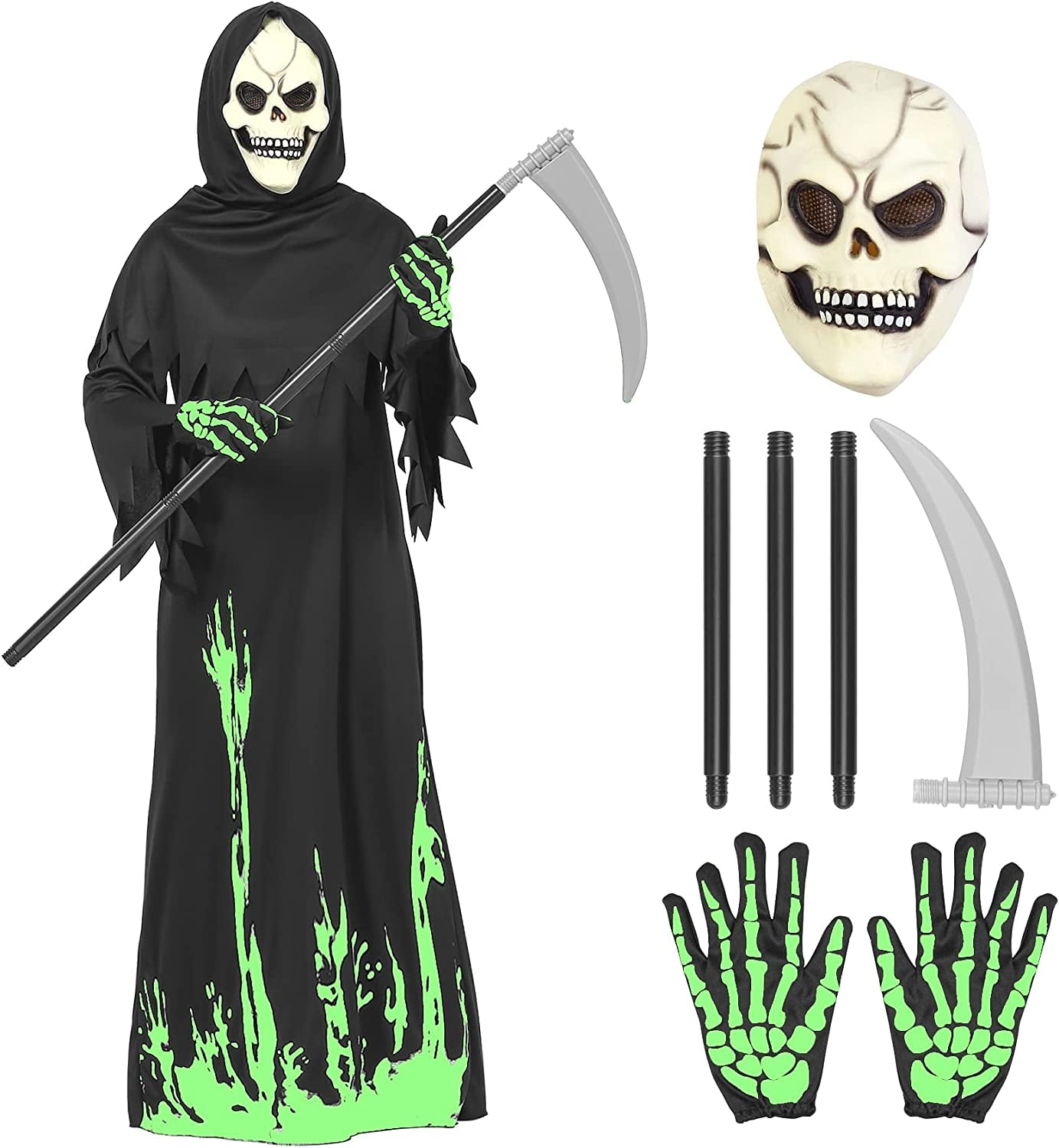Halloween Grim Reaper Costume for Boys Kids , Glow in the Dark