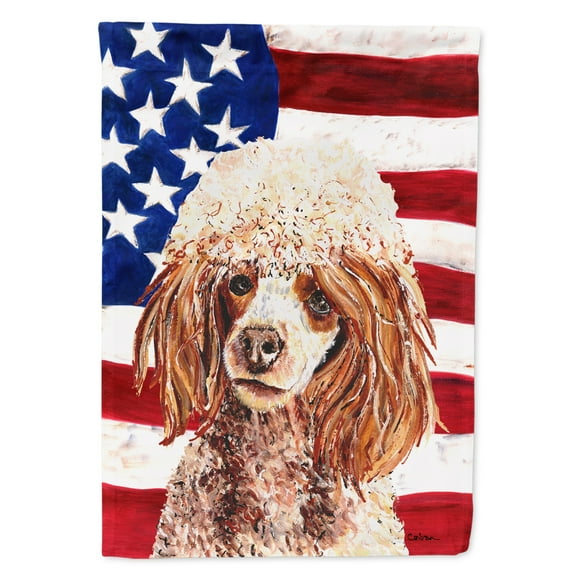 Carolines Treasures SC9627GF Red Miniature Poodle with American Flag USA Flag Garden Size  Small multicolor