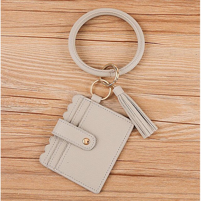 Wristlet Bracelet Keychain Circle Key Ring Pocket Credit Card Holder Circle Key Ring Tassel Keychains Bangle Purse for Women 12#