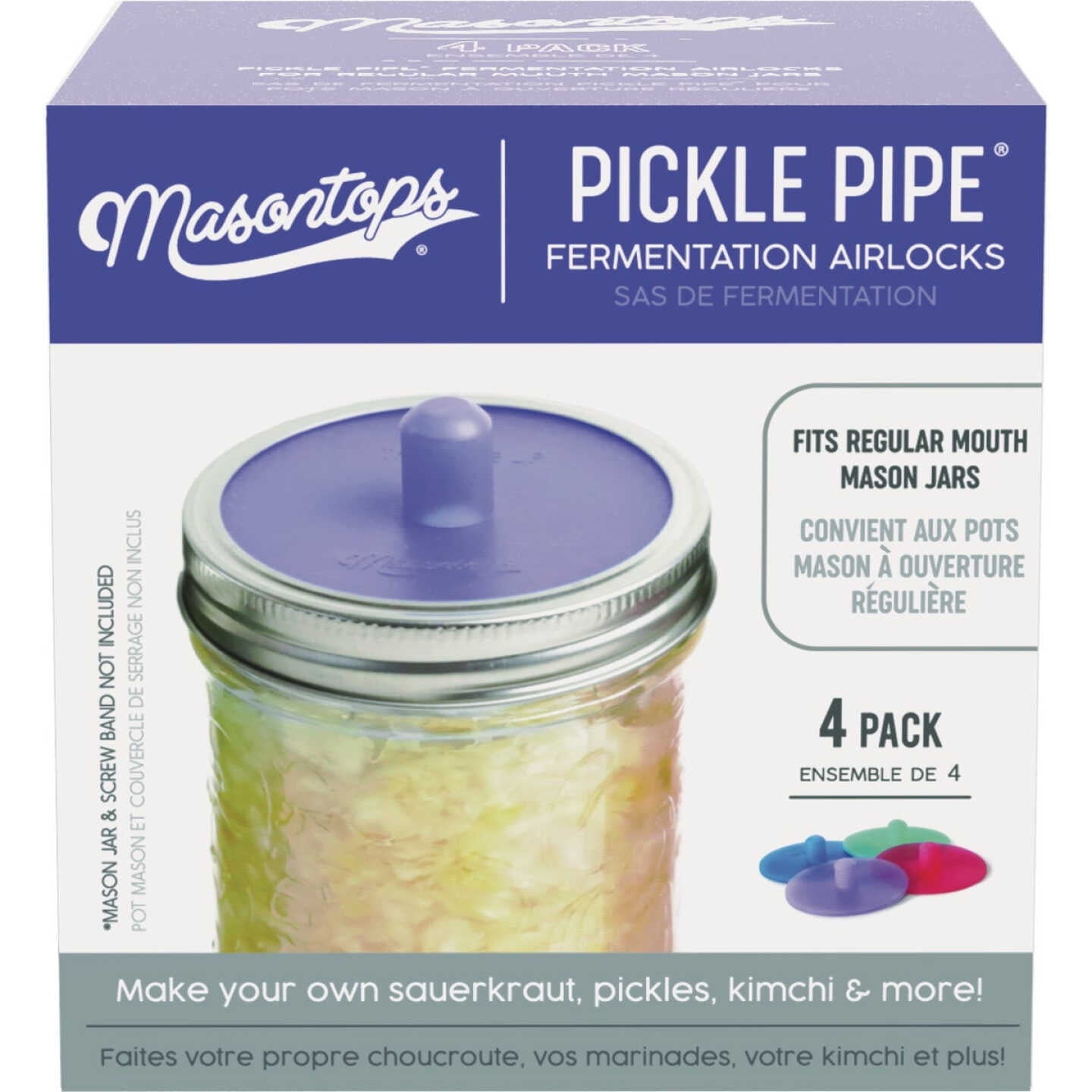 Masontops Regular Mouth Pickle Pipe Silicone Fermentation Airlocks (4Pack)