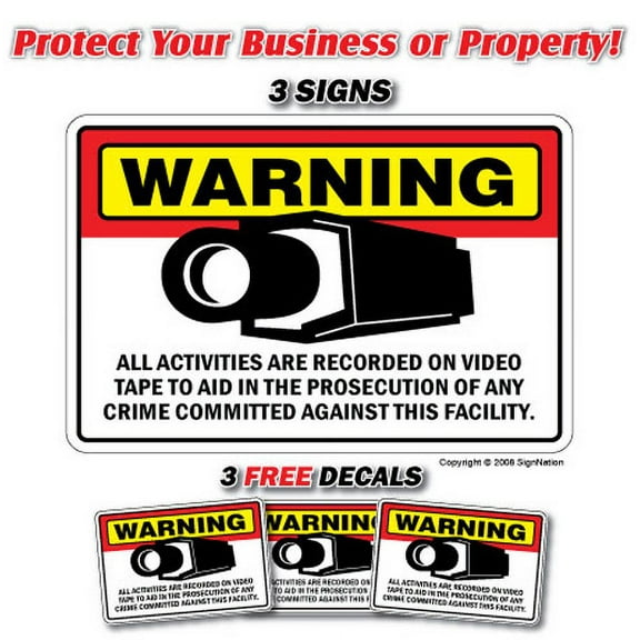 SECURITY CAMERA ~3 Signs & 3 Free Decals~ alarm signs | Indoor/Outdoor | Business, Garages, Home, Offices | SignMission Wall Plaque