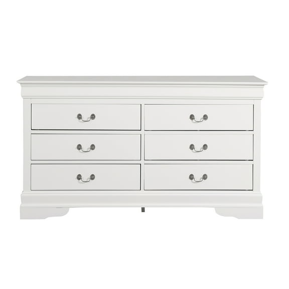 Louis Phillipe 6-Drawer White Double Dresser (33 in. X 18 in. X 60 in.)