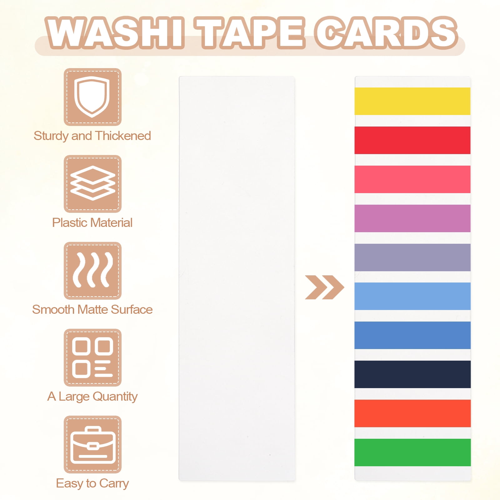 80Pcs Washi Tape Cards, 7.9 x 2 Inch Washi Tape Boards Storage Organizer Sample Board for Scrapbooking Travel Journal Home Office Supplies DIY Crafts, Blank